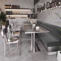 Table de salle à manger carrée en acier inoxydable au design européen moderne, durable et écologique, idéale pour les hôtels et les cafés