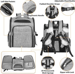 Sac à dos pour chat Sac à dos extensible à 2 côtés pour animaux de compagnie pour chats et chiens, convient jusqu'à <span class=keywords><strong>20</strong></span> lb, transporteur respirant pour chat avec laisse de sécurité intérieure - Product Image 4