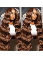 Peluca frontal de encaje marrón chocolate de 30 pulgadas, onda corporal 13x6, densidad 200, encaje HD, pre-arrancada, cabello virgen brasileño Remy, sin pegamento, con baby hair