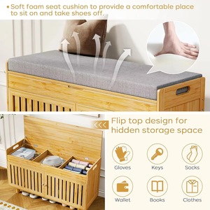 Living room 2-tier <b>shoe</b> <b>rack</b> with drop-off top, <b>storage</b> entrance, passageway bench, bamboo <b>shoe</b> cabinet with 2 doors, thickened - Product Image 4