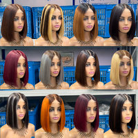 Perruque en cheveux humains vietnamiens, coupe courte bob, ombré brun, sans colle, double densité, avec fermeture frontale en dentelle, ultra-lisse, pour femmes noires