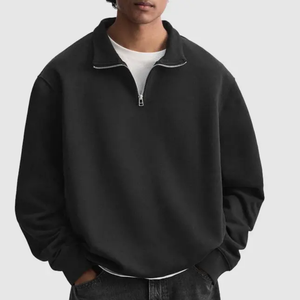 Felpa a maniche lunghe <span class=keywords><strong>oversize</strong></span> in pile di cotone 100% su misura con <span class=keywords><strong>Zip</strong></span> a quarti felpa mezza felpa da uomo in autunno - Product Image 1