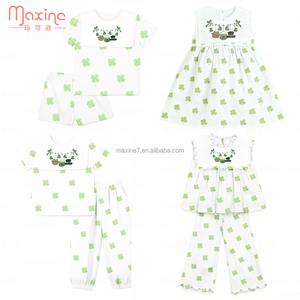 Conjunto Personalizado para el Día de San Patricio, <span class=keywords><strong>Serie</strong></span> de <span class=keywords><strong>Hermanas</strong></span> para Niñas, Trajes Bordados con Trébol de Cuatro Hojas para Niñas Pequeñas - Product Image 2