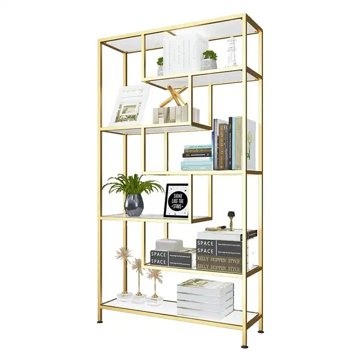 scaffali per libri in acciaio inox moderno alto e sottile cornice in oro  decorazione libreria alta bianco home office con cassetti