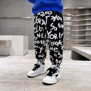 Automne et hiver nouvelle mode garçons taille haute <span class=keywords><strong>pantalon</strong></span> noir et blanc Plaid jambe large élastique imprimé pantalons amples - Product Image 2