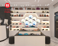 Conception de projet de boutique de chaussures de luxe, présentoir élégant pour chaussures, présentoir pour baskets, présentoir pour chaussures, vitrine
