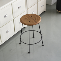Tabouret de bar industriel moderne avec assise en bois et base en acier, chaise de comptoir pour terrasse extérieure, jardin, bar