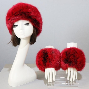 Women Faux Fur <b>Headband</b> Cuffs Set <b>Elastic</b> Earwarmer Wristbands Winter Warm Travel Set - Product Image 6