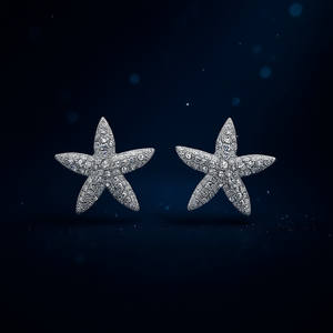 Pendientes de Diamantes Noa Starfish, Oro Blanco, Corte Brillante Redondo, Color D Natural, Lujosos, para Uso Diario de Mujer - Product Image 2