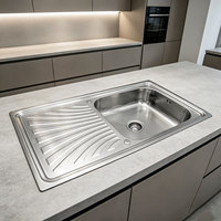 Évier de cuisine à cuve unique avec égouttoir, évier de cuisine moderne, évier de cuisine commercial 100x50cm, évier de cuisine en acier inoxydable