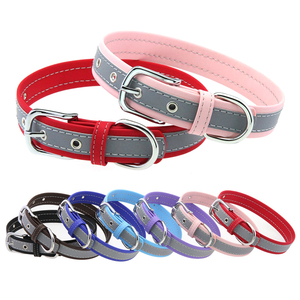 Kalung Anjing Modern Sederhana Solid Reflektif dengan D-Ring, Kulit PU Lembut, untuk Anjing Kecil, Sedang, dan Besar, Anti-Tersedak, Nyaman - Product Image 1