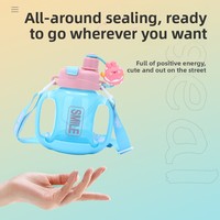 Bouteille d'eau en plastique pour enfants de 850 ml, sans BPA, design mignon de dessin animé, avec poignée, grande capacité, anti-fuite, pour l'école, la gym, les sports, le camping