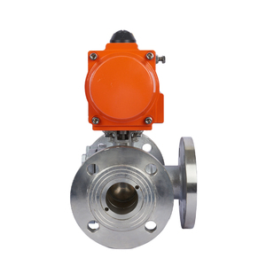 Vanne à boisseau sphérique pneumatique à trois voies à brides en acier inoxydable type T L Q644F-16P, en acier inoxydable 150 CF8 - Product Image 3