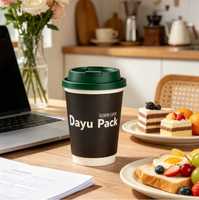 Gobelet à café jetable écologique à double paroi en papier compostable, design minimaliste, pour boissons chaudes au lait et thé, avec couvercle, pour vente à emporter