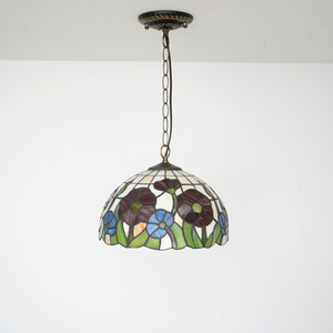 Lampadario in Stile Rustico di Ultima Generazione con Paralume in Vetro Colorato Tiffany a Forma di Fiore di Papavero per Caffetteria - Product Image 4