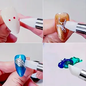 5Pcs/Set Pink Dual Ended Rhinestone <b>Nail</b> Art Silicone Pen Sculpture Pen/3D Flower Carving/<b>Dotting</b> <b>Nail</b> <b>Tool</b> 13cmManicure Brush - Product Image 5