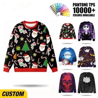 Sweat-shirt à col rond pour homme personnalisé OEM ODM avec impression intégrale pour Noël, motif Père Noël Ho Ho