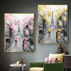 <span class=keywords><strong>Peinture</strong></span> à l'huile sur toile « Amoureux sous l'ombrelle rouge », affiches murales, impressions, images abstraites de paysages urbains, décoration intérieure - Product Image 2