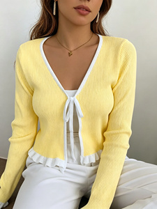 <span class=keywords><strong>Cardigan</strong></span> <span class=keywords><strong>Giallo</strong></span> Popolare con Laccetti Frontali, Stile Vintage, Antirughe, per Autunno, Feste e Occasioni Casual, con Bordo a Balze, Morbido e Caldo, in Maglia - Product Image 5