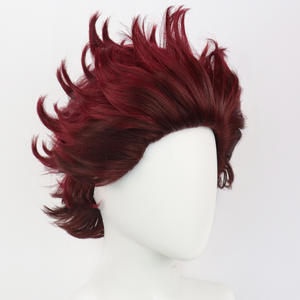 Perruque de <span class=keywords><strong>cosplay</strong></span> <span class=keywords><strong>Tanjiro</strong></span> Kamado marron foncé, fibres haute température, cheveux courts, petit bonnet, dentelle transparente - Product Image 2