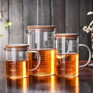 กาน้ำชาแก้วทนความร้อนสูงความจุมาก,กาน้ำชาแก้วเซฟมีฝาปิดไม้ไผ่