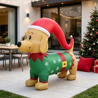 Modèle gonflable de 1,5 m Chien saucisse avec chapeau de Noël et lumières LED pour l'aménagement de lieux, la décoration de jardins et les pièces de présentation