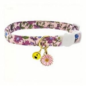 Lindo Collar para Mascotas con Diseño de Flores Pequeñas, Collar de Seguridad de Algodón con Campana Decorativa para Perros y Gatos Pequeños - Product Image 1