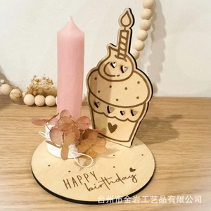 Décorations personnalisées transfrontalières en bois pour bougies d'anniversaire, cadeaux de gâteaux ronds en bois, accessoires de scène photo pour enregistrement - Product Image 3