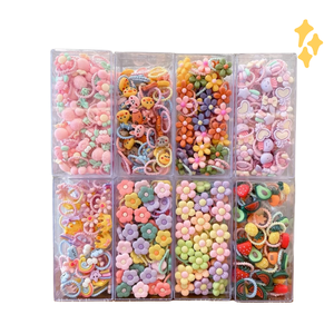 Caja de 30 Piezas de Lindas Bandas Elásticas para el Cabello con Forma de Dibujos Animados, Sin Pliegues, con Caja para Niñas Pequeñas - Product Image 1