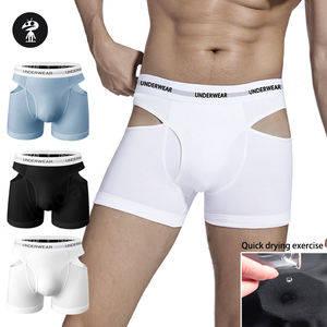 Ropa interior de primera calidad Breve bolsa de mosca de ángulo plano a cuadros 90% algodón 10% Elastano Boxers de algodón negro para hombres Logotipo personalizado - Product Image 3