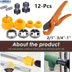 Juego de 12 Cortatubos y Herramientas para Reparación de Roscas de Tuberías de Agua, Dispositivo de Roscado Tipo Taladro Eléctrico, Juego de Matrices para Roscas de Tuberías de Agua PPR - Product Image 4