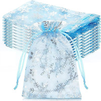 Petits sacs en organza avec cordon de serrage, motif flocon de neige estampé or, pour emballages cadeaux de Noël, 7*9 cm, sacs cadeaux en organza pour petites entreprises