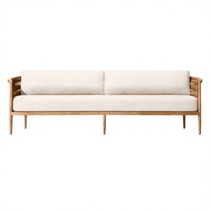 Sofá de exterior de madera de teca y mimbre resistente a la intemperie, estilo resort exótico, hecho a mano, para jardín o villa. - Product Image 2