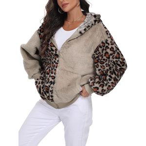 FOXA Sweat à capuche zippé en sherpa duveteux pour femme, veste d'hiver confortable à blocs de couleur avec poches et manches tombantes - Product Image 4