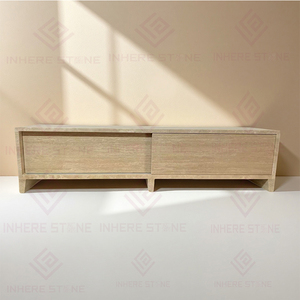 Mueble de TV Moderno y Ecológico de Lujo, Estilo Italiano, en Travertino Beige, con Almacenamiento para Sala de Estar, Hotel y Apartamento - Product Image 3