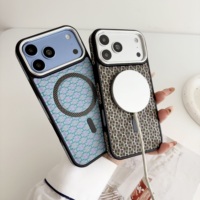 Étui de téléphone de luxe en cuir gaufré magnétique antichoc avec logo pour 13/14/15/16/17 Pro Max (8 couleurs)