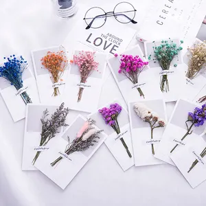 10 Colors Gypsophila Dried Flowers Handwritten Blessing Greeting Card Birthday Gift Card Wedding Invitations Celebration Party