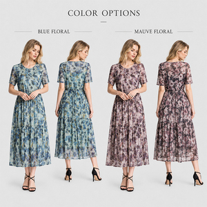 Robe longue d'été en soie pour femme, à manches courtes, col rond, imprimée, en maille, grande taille, coupe ample, personnalisable avec logo, douce, respirante, qualité supérieure - Product Image 4