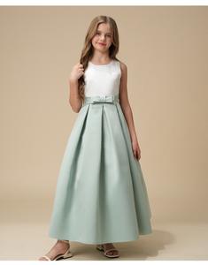 Vestido de Satén con Cuello Redondo para Niñas, Diseño 2025, Estilo Dulce con Lazo Decorativo, Gran Venta para Cumpleaños, Fiesta de Flores, Largo hasta la Rodilla, para ODM - Product Image 1