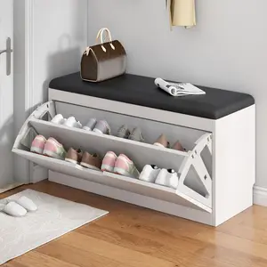 Storage Bench Shoe Bench With Flip Top Storage Space And Padded Cushion 2-Tier Shoe Rack Organizer Shoe Organizer