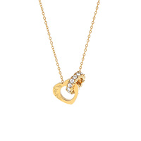Collier en acier inoxydable plaqué or 18 carats PVD avec double anneau en forme de cœur, lettres LOVE, pierres CZ, cadeau romantique pour femmes, bijoux pour la Saint-Valentin