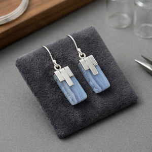 Custom 925 Sterling Silver Blue Lace Agate Gemstone <b>Fine</b> Silver Minimalist Drop <b>Earrings</b> Handmade Jewelry Party Wedding Gift - Product Image 2