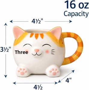 Taza de Café con Diseño de Gato Adorable - 16 oz, Cerámica Hecha a Mano, Regalo para Amantes de los <span class=keywords><strong>Gatos</strong></span>, Apta para Microondas, Congelador y Lavavajillas, Diseño de Gato Naranja - Product Image 2