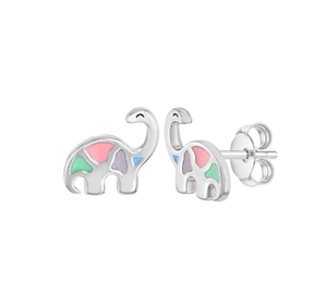 Boucles d'oreilles en forme de dinosaure, bijoux fins en argent Sterling 925, émail multicolore, design pour petites filles - Product Image 1