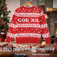 Pull d'hiver vintage personnalisé avec logo Noël 2025 pour femme, broderie amusante et mignonne d'arbre de Noël, grande taille, vente en gros