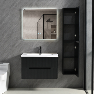 Meuble-lavabo mural moderne avec miroir LED, vasque en céramique, structure en <span class=keywords><strong>bois</strong></span>, résistant à l'eau, garantie 3 ans pour <span class=keywords><strong>salle</strong></span> de <span class=keywords><strong>bain</strong></span> - Product Image 3