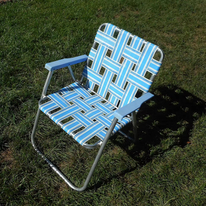 Sedia da Giardino Retrò Pieghevole con Telaio in Acciaio, Tessuto Vintage in Poliestere e Nylon, Cinghie in PP per Prato ed Eventi Sportivi - Product Image 4
