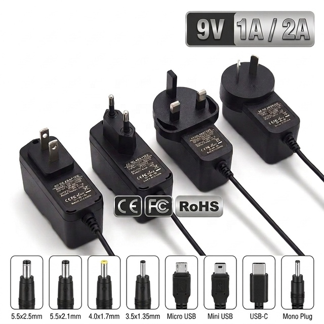 9V DC Adapter with DC 5.5*2.5mm Interface 1.0A/2.0A Output ABS Material for Audio Equipment & Smart Devices