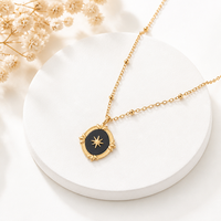 Collier personnalisé en acier inoxydable SA Jewelry, collier carré en coquille noire, collier avec pendentif en pétales de pierre noire pour femmes