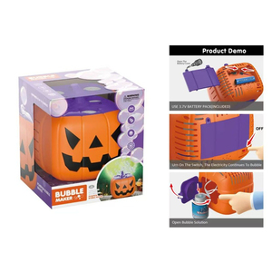 Machine à bulles citrouille 360 degrés anti-fuite, bulles citrouille automatiques à un clic, jouet Jack O'Lantern qui souffle des bulles lumineuses violettes - Product Image 2